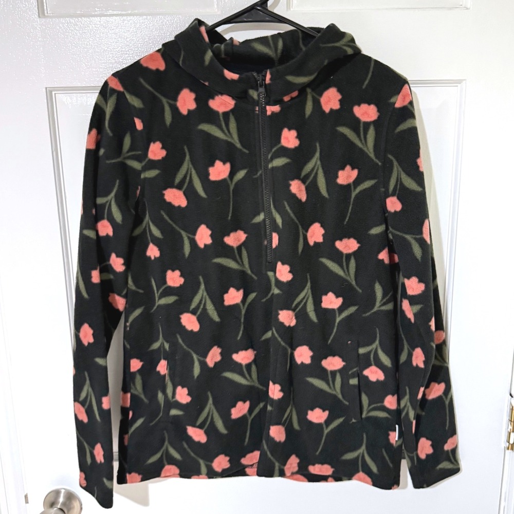 ONeill Womens Black Pink Tulip Floral Half Zip Fleece Hoodie S